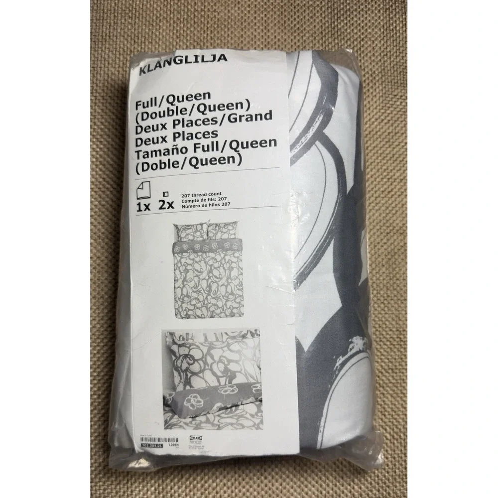 IKEA Klanglilja Duvet Set Full/Queen Floral White‎ Grey Reversible 202.304.01